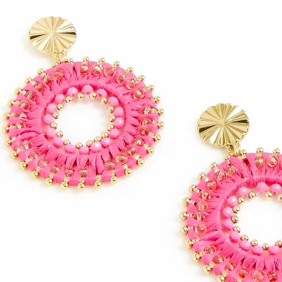 NWT J.Crew Crystal Hot Pink Beaded Bohemian Festival Earrings - Picture 3 of 3